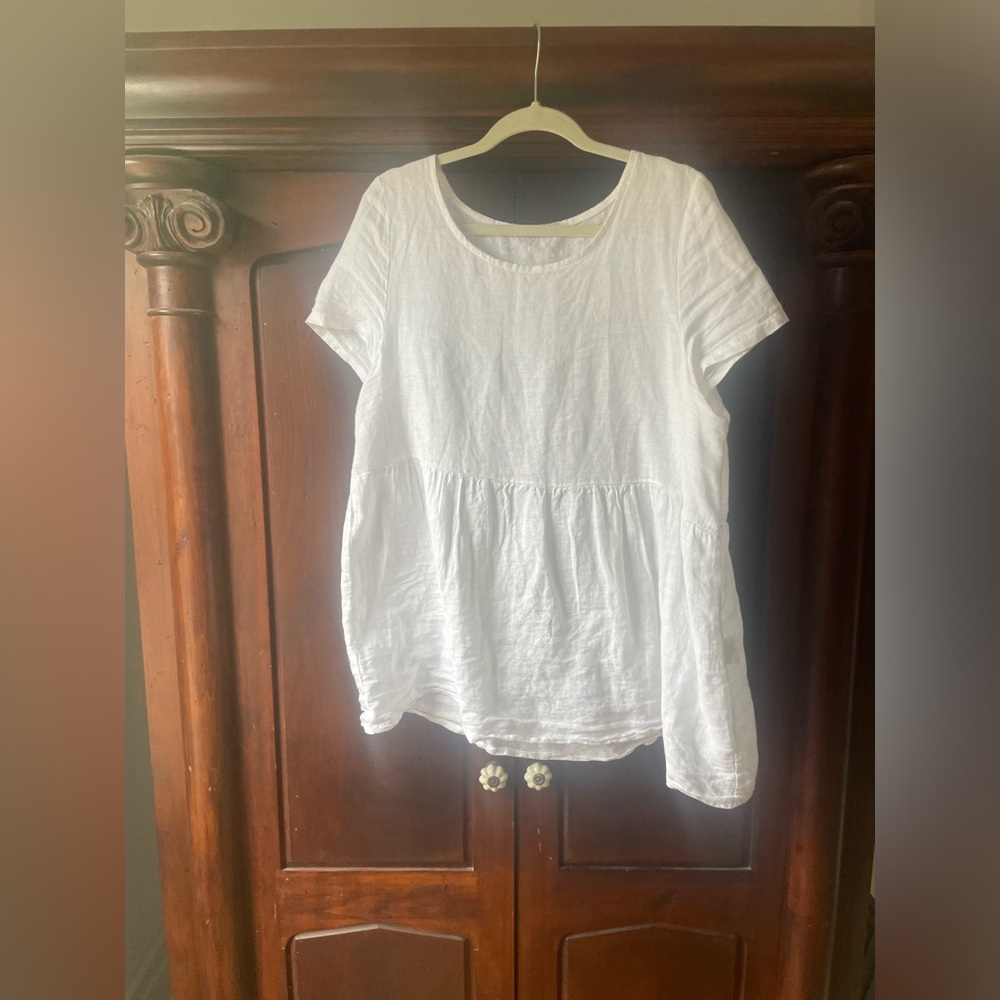 Francesca Bettini White Linen Babyboll Blouse Size L